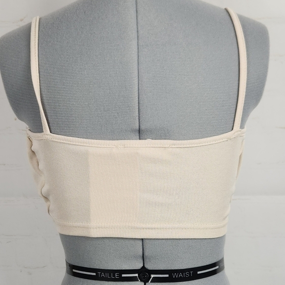 Meshki Jordan Ruched Front V Neck Bralette Crop Top 2 Bundle Set Pink & Stone XS - Picture 7 of 16